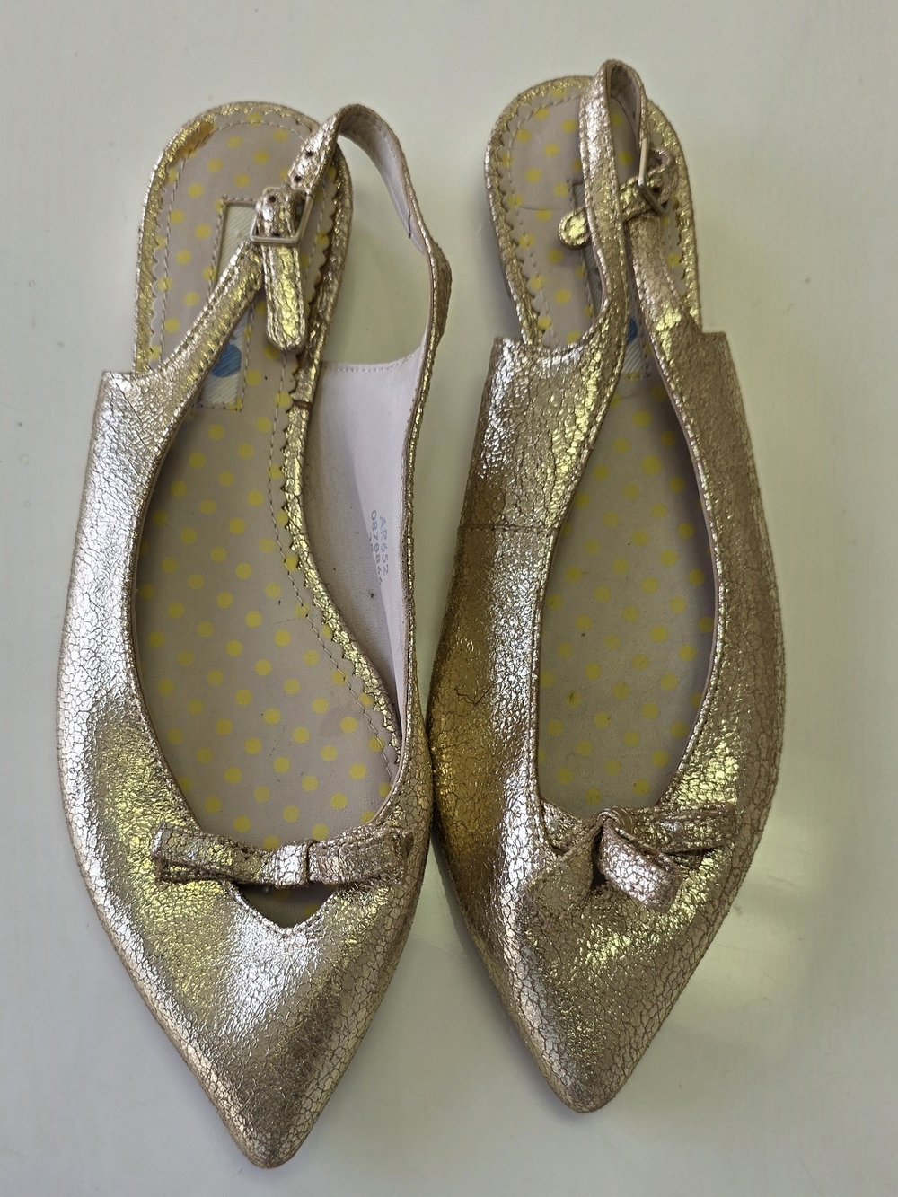 Boden Metallic Gold Pointed Slingback Flats with Bow Accent